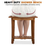 2-Tier Acacia Wood Shower Stool with Storage Shelf - Image 2