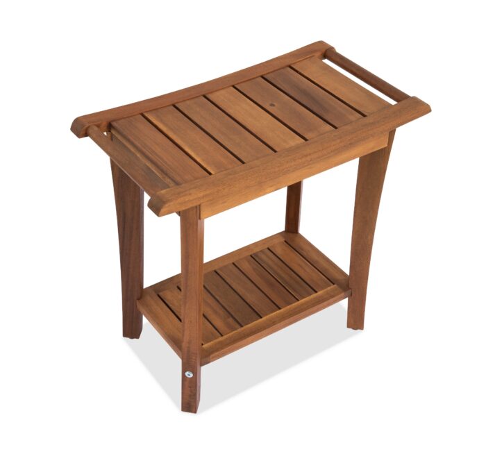 2-Tier Acacia Wood Shower Stool with Storage Shelf