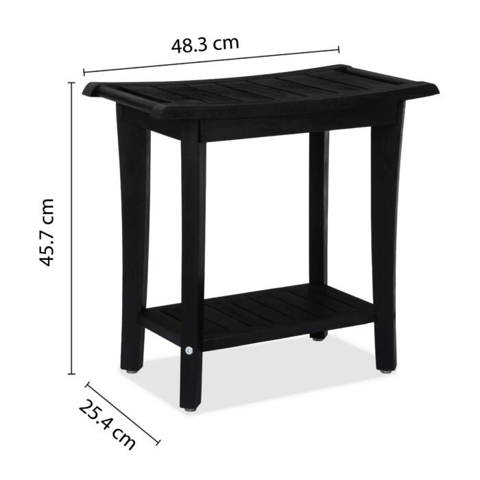 2-Tier Acacia Wood Shower Stool with Storage Shelf