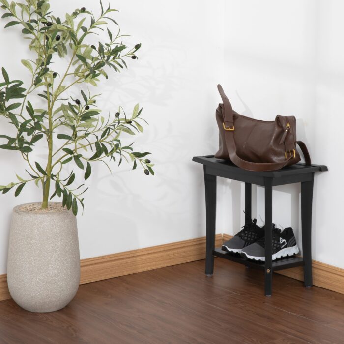 2-Tier Acacia Wood Shower Stool with Storage Shelf