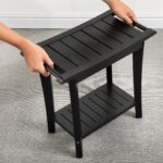 2-Tier Acacia Wood Shower Stool with Storage Shelf