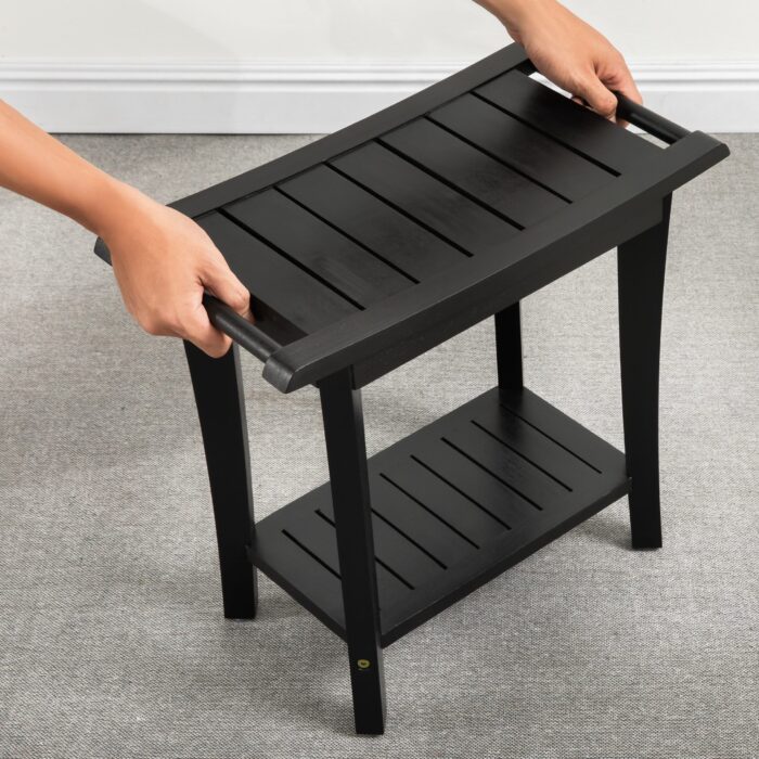 2-Tier Acacia Wood Shower Stool with Storage Shelf