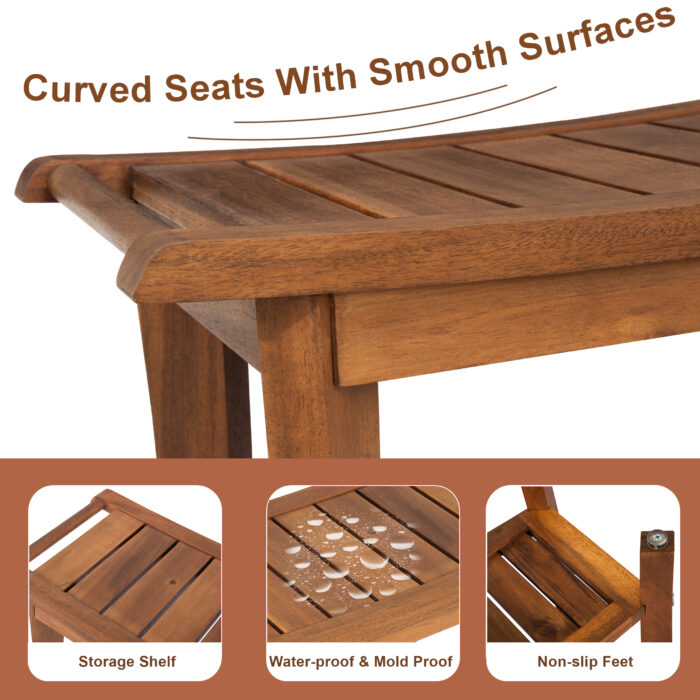 2-Tier Acacia Wood Shower Stool with Storage Shelf