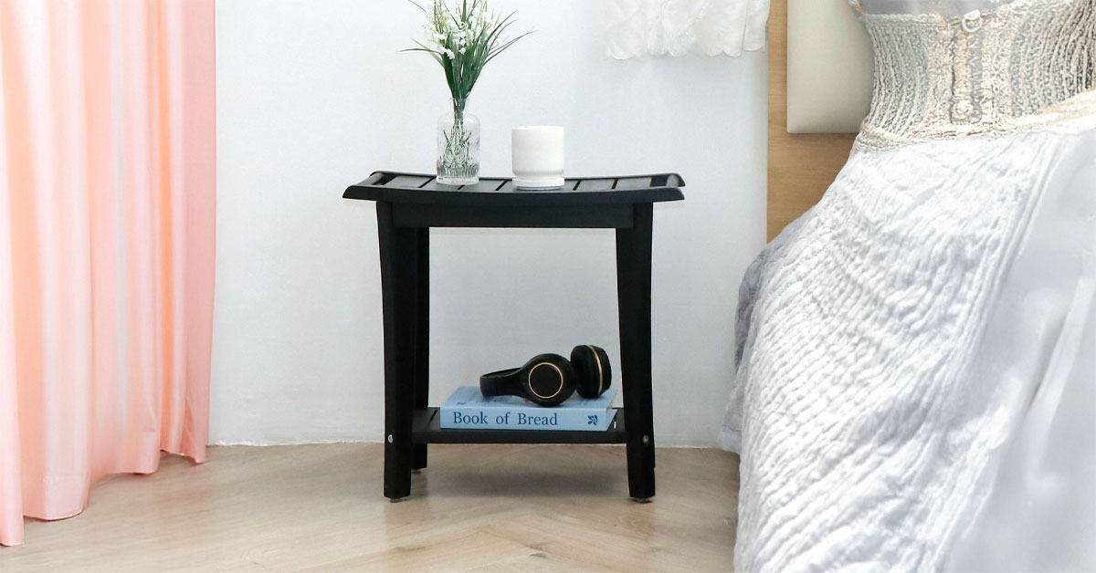 2-Tier Acacia Wood Shower Stool with Storage Shelf