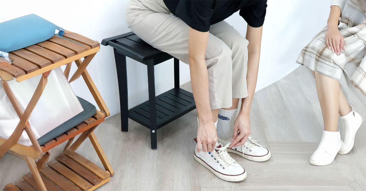 2-Tier Acacia Wood Shower Stool with Storage Shelf