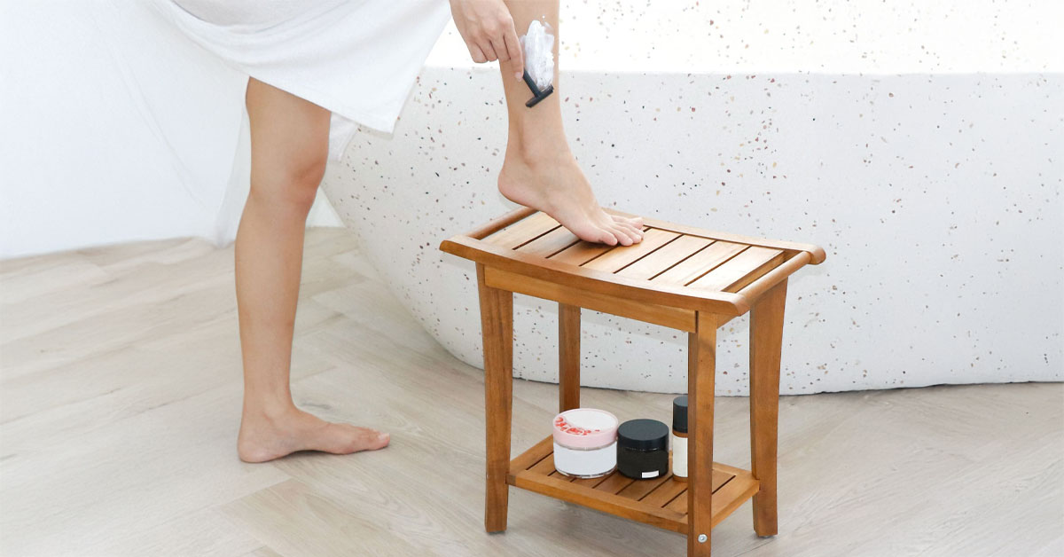 2-Tier Acacia Wood Shower Stool with Storage Shelf