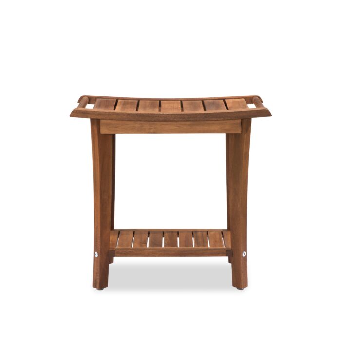 2-Tier Acacia Wood Shower Stool with Storage Shelf
