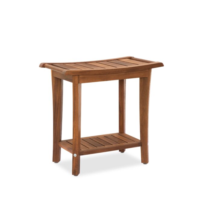 2-Tier Acacia Wood Shower Stool with Storage Shelf