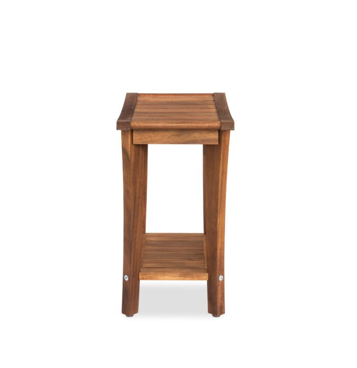 2-Tier Acacia Wood Shower Stool with Storage Shelf