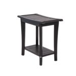2-Tier Acacia Wood Shower Stool with Storage Shelf