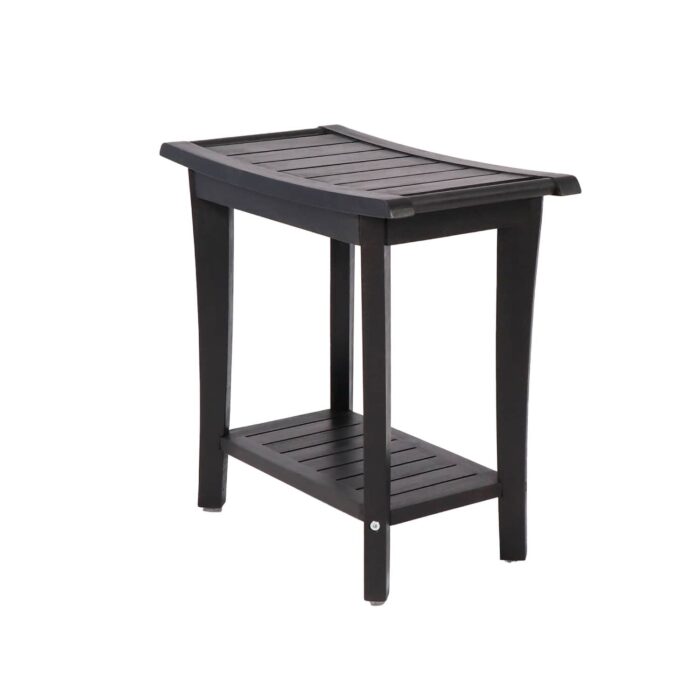 2-Tier Acacia Wood Shower Stool with Storage Shelf