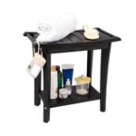 2-Tier Acacia Wood Shower Stool with Storage Shelf