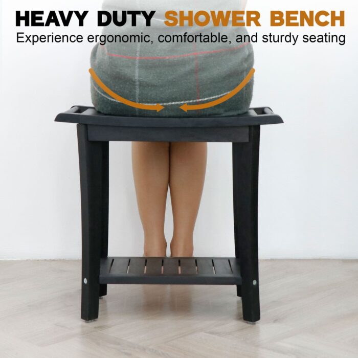 2-Tier Acacia Wood Shower Stool with Storage Shelf