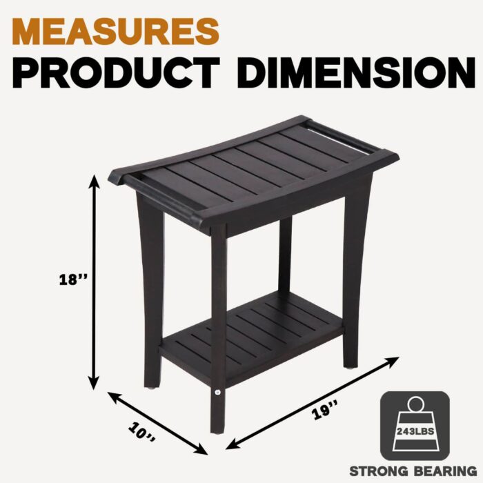 2-Tier Acacia Wood Shower Stool with Storage Shelf