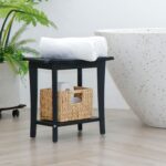 2-Tier Acacia Wood Shower Stool with Storage Shelf