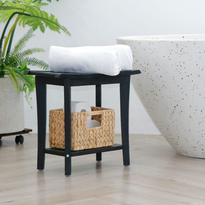 2-Tier Acacia Wood Shower Stool with Storage Shelf