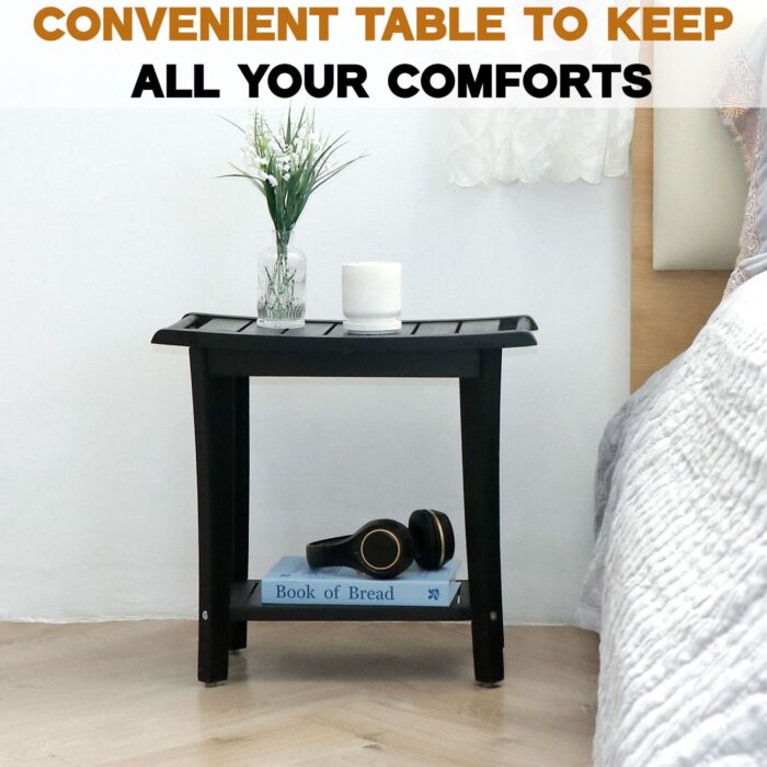 2-Tier Acacia Wood Shower Stool with Storage Shelf