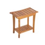 2-Tier Acacia Wood Shower Stool with Storage Shelf