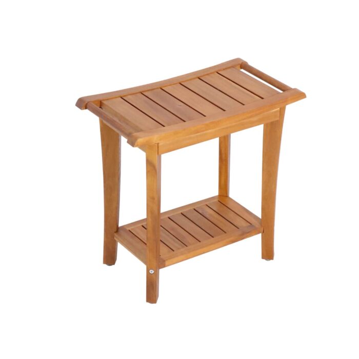 2-Tier Acacia Wood Shower Stool with Storage Shelf