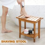 2-Tier Acacia Wood Shower Stool with Storage Shelf