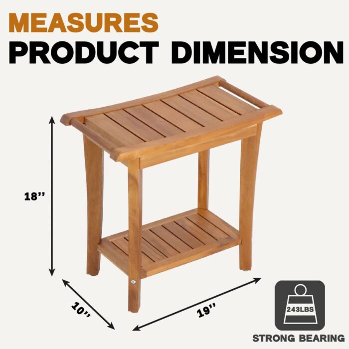 2-Tier Acacia Wood Shower Stool with Storage Shelf