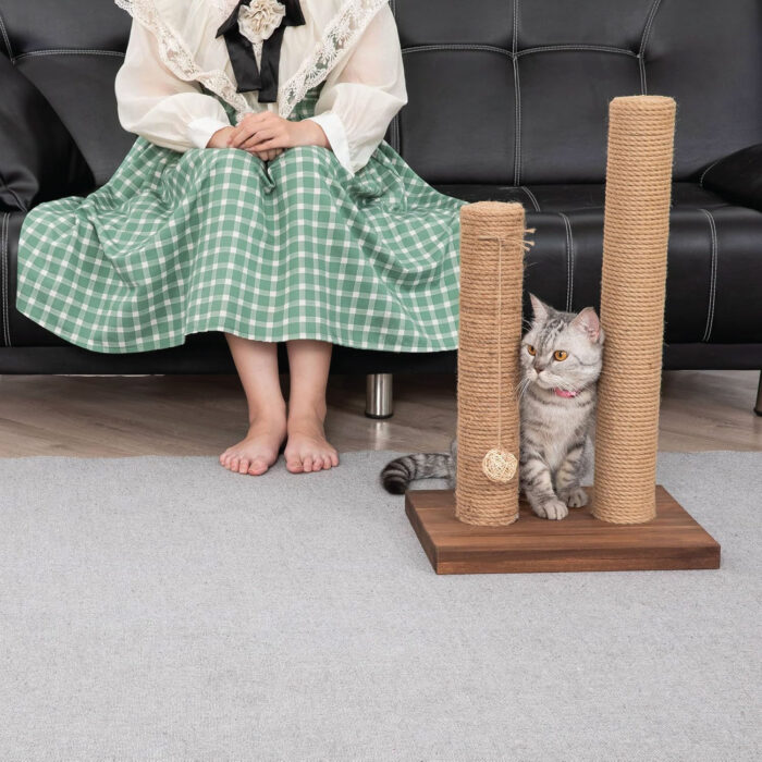 22-Inch Cat Scratching Post Solid Wood Sisal Scratcher