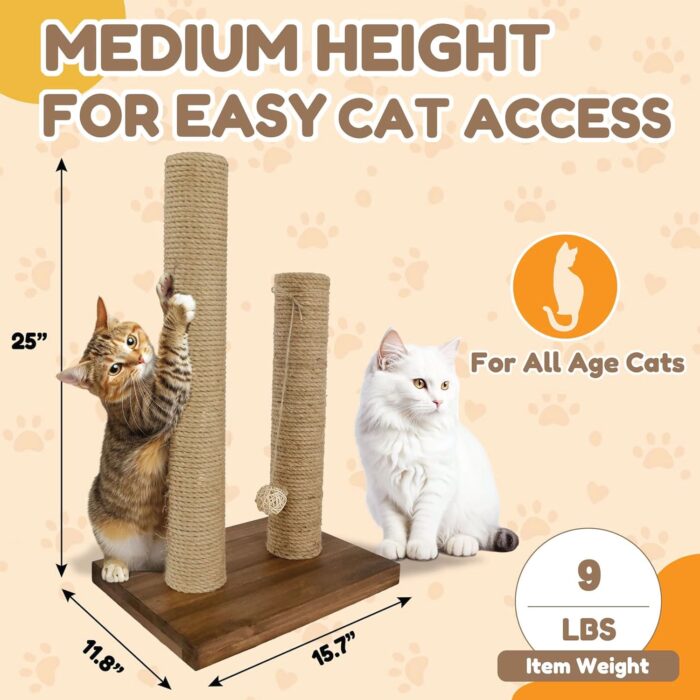 22-Inch Cat Scratching Post Solid Wood Sisal Scratcher