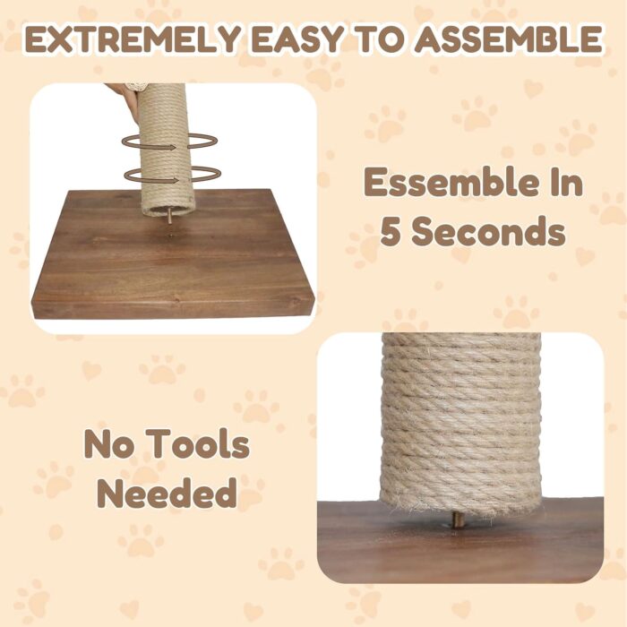 22-Inch Cat Scratching Post Solid Wood Sisal Scratcher