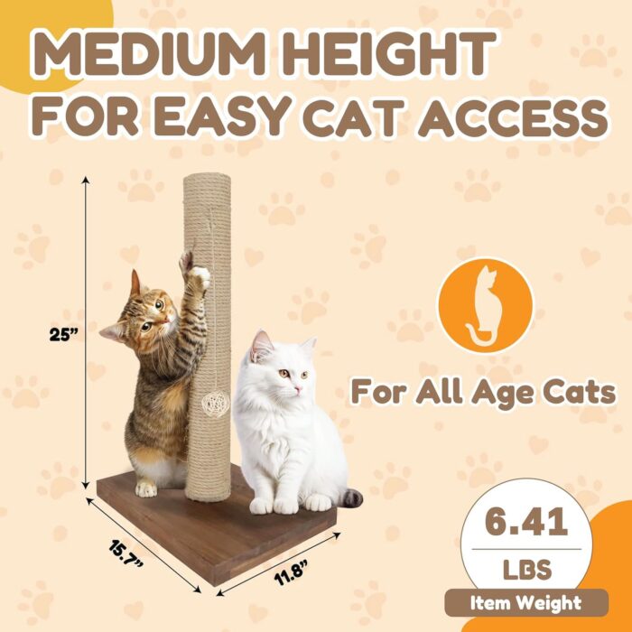 22-Inch Cat Scratching Post Solid Wood Sisal Scratcher