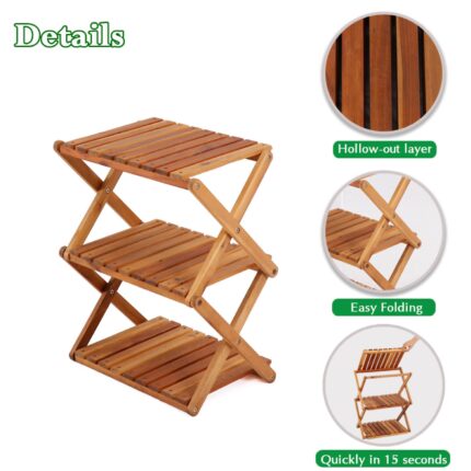 3-Tier Acacia Wood Shoe Rack Portable Storage Shelf