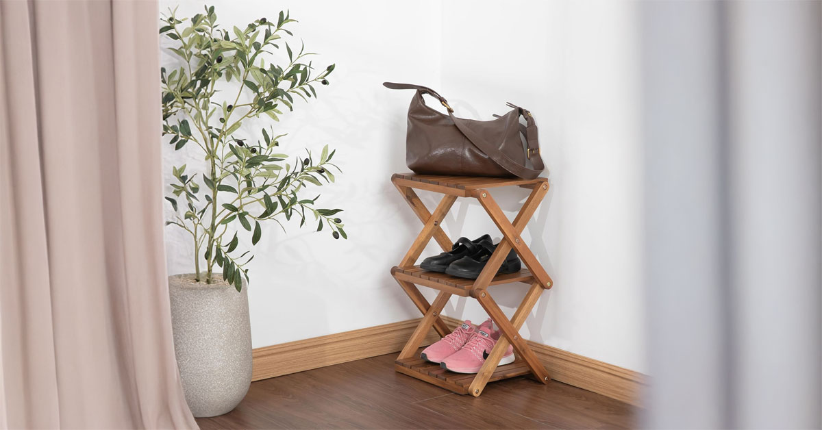 3-Tier Acacia Wood Shoe Rack Portable Storage Shelf