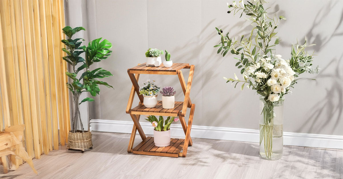 3-Tier Acacia Wood Shoe Rack Portable Storage Shelf