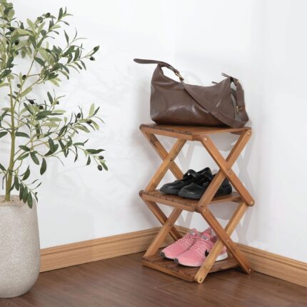 3-Tier Acacia Wood Shoe Rack Portable Storage Shelf