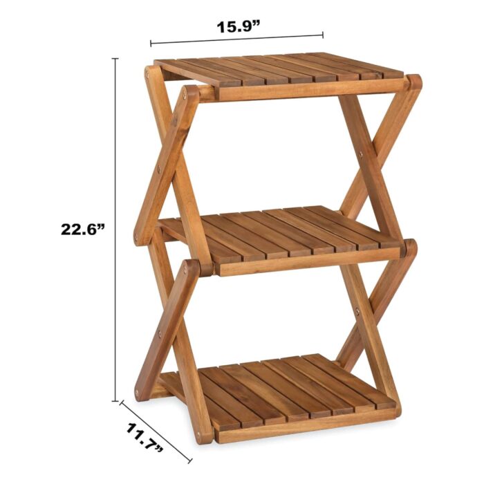 3-Tier Acacia Wood Shoe Rack Portable Storage Shelf
