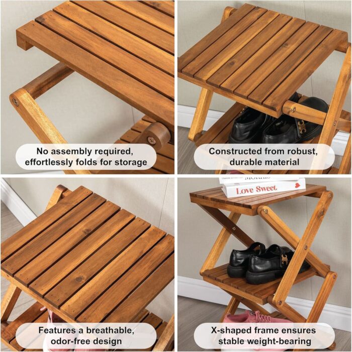 3-Tier Acacia Wood Shoe Rack Portable Storage Shelf