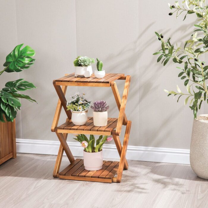 3-Tier Acacia Wood Shoe Rack Portable Storage Shelf