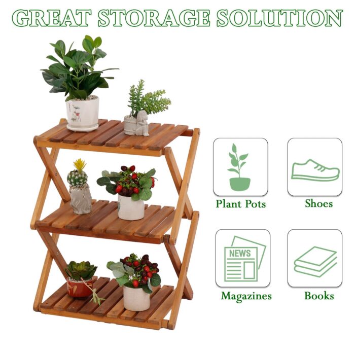 3-Tier Acacia Wood Shoe Rack Portable Storage Shelf