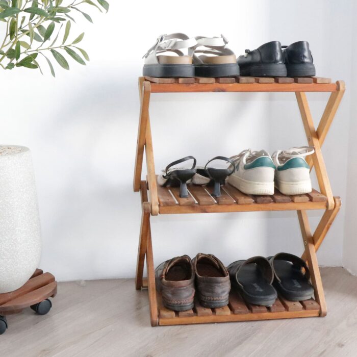 3-Tier Acacia Wood Shoe Rack Portable Storage Shelf