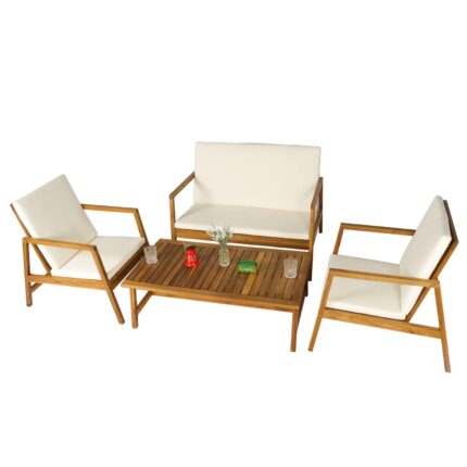 4-Piece Acacia Wood Patio Furniture Set with Cushions