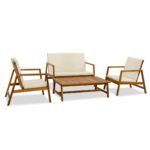 4-Piece Acacia Wood Patio Furniture Set with Cushions