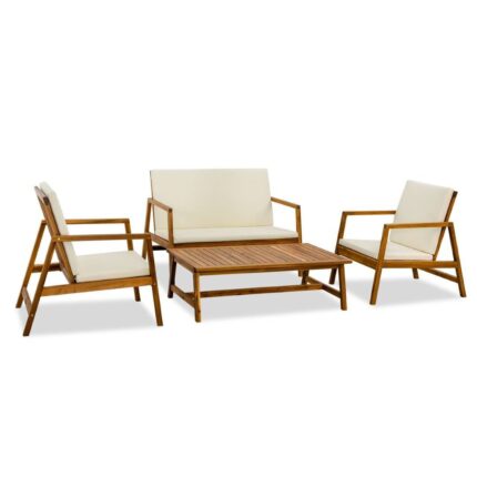 4-Piece Acacia Wood Patio Furniture Set with Cushions
