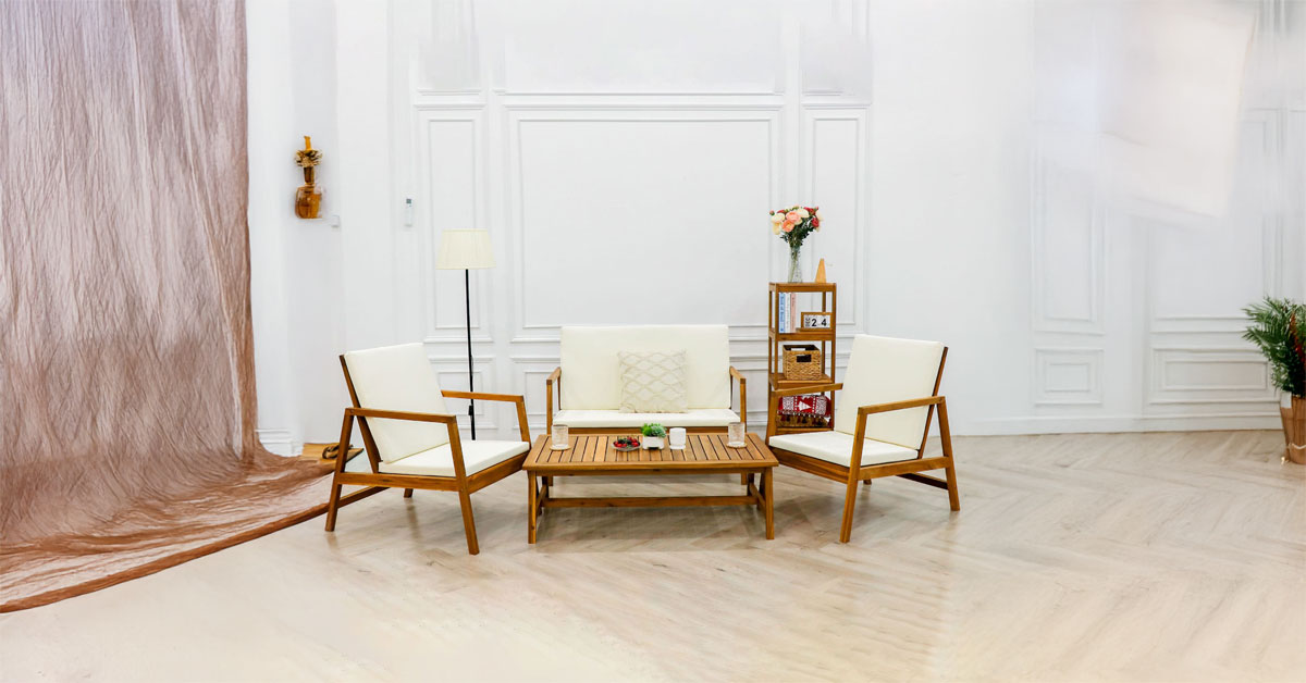 4-Piece Acacia Wood Patio Furniture Set with Cushions