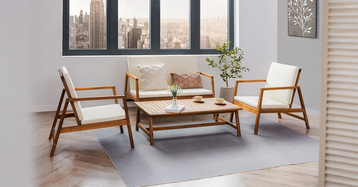 4-Piece Acacia Wood Patio Furniture Set with Cushions