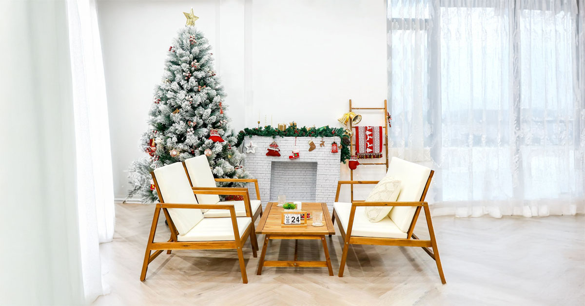 4-Piece Acacia Wood Patio Furniture Set with Cushions