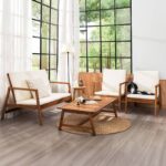 4-Piece Acacia Wood Patio Furniture Set with Cushions