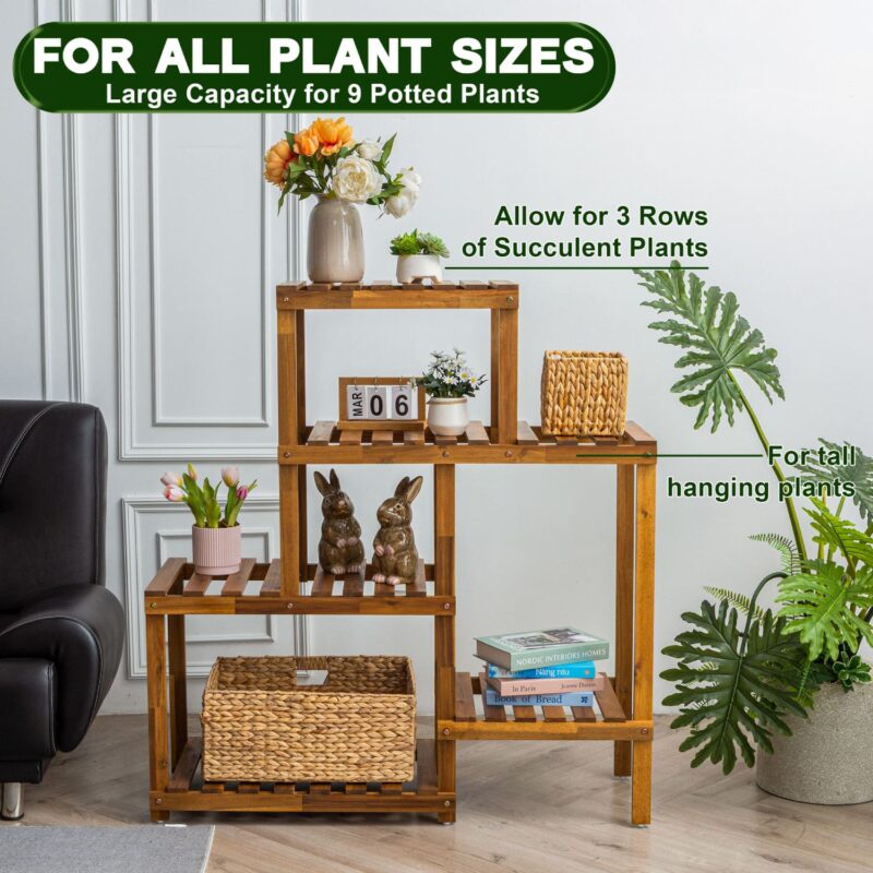 5-Tier Acacia Wood Plant Stand for Balcony & Patio
