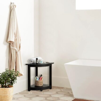 Acacia Corner Shower Stool Waterproof Bath Bench with Shelf
