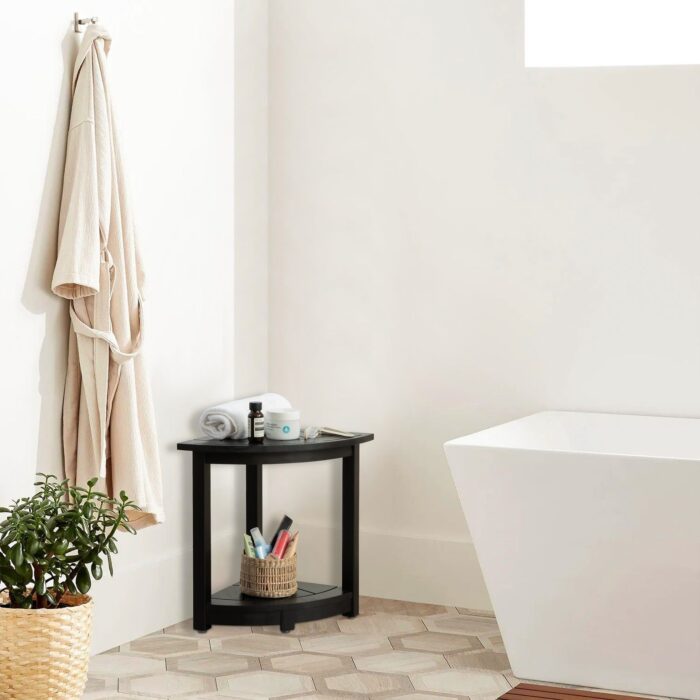 Acacia Corner Shower Stool Waterproof Bath Bench with Shelf