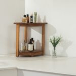 Acacia Corner Shower Stool Waterproof Bath Bench with Shelf