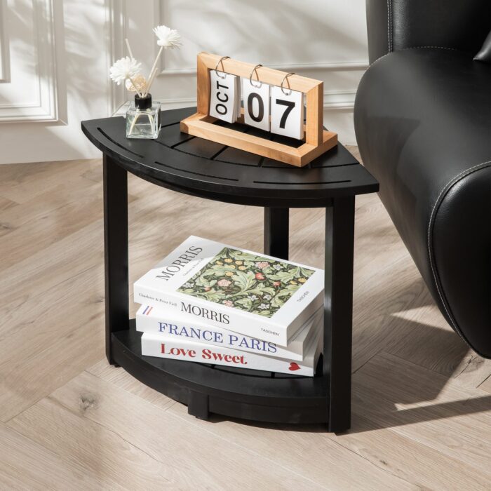 Acacia Corner Shower Stool Waterproof Bath Bench with Shelf